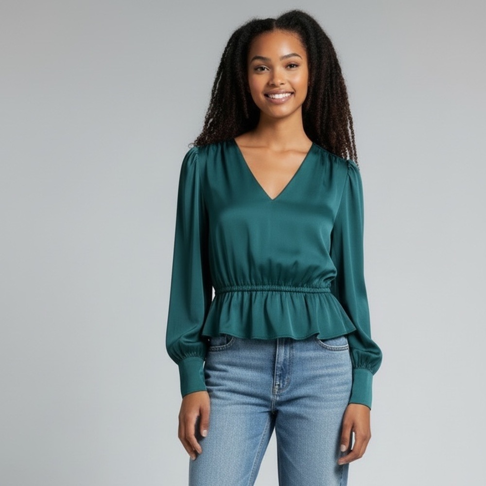 Express Peplum Blouse / Dark Teal / XS - Picture 3 of 8